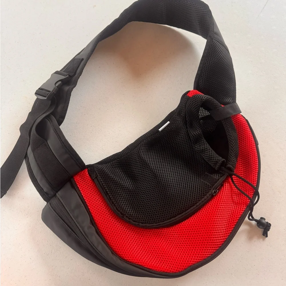 Like New- Used One Time! Black and Red Pet Carrier Sling Bag